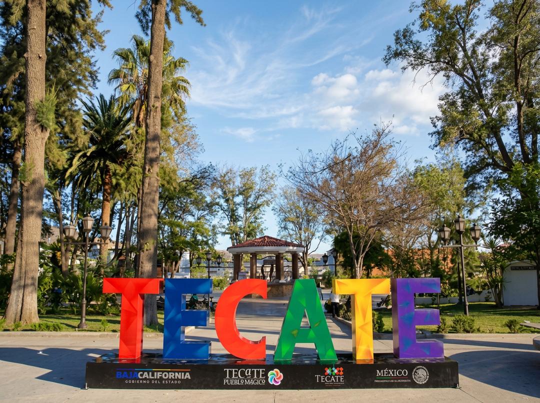Vista panorámica de Tecate con montañas y casco urbano